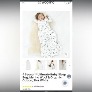 4 Season® Ultimate Baby Sleep Bag, Merino Wool & Organic Cotton, Star White